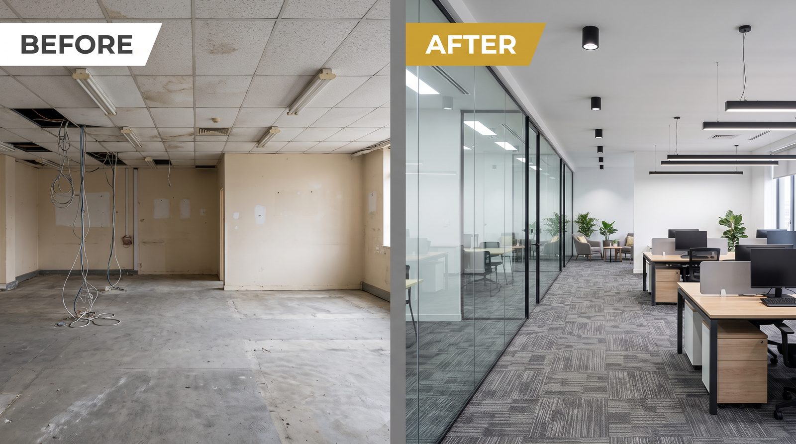 Office Fit-Out — Derby City Centre — before and after